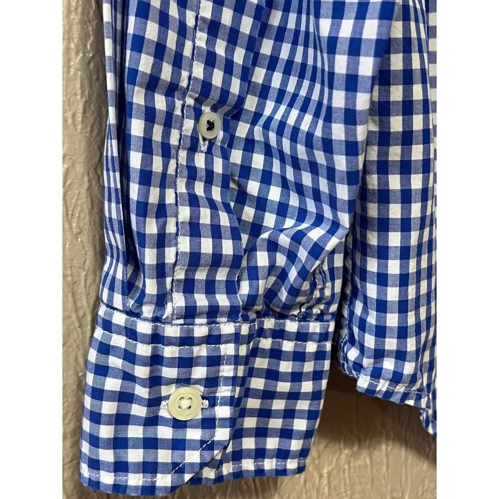 Banana Republic Camden Fit Button Up Gingham Shirt Royal Blue Academia Size XL